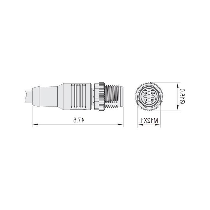 M12 4-PIN D-coded, male straight, single-end pre-cast PVC non-flexible cable, black sheath, 64SD37-XXX